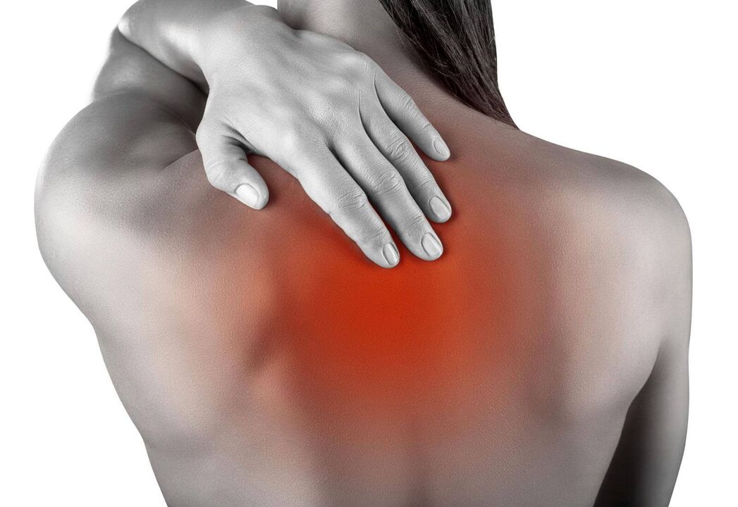 Back pain in the shoulder blade area caused by disease or injury